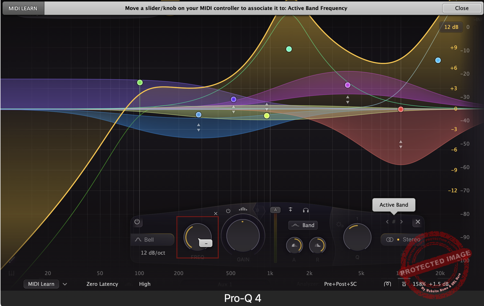 Screenshot of MIDI Learn feature of Pro-Q 4