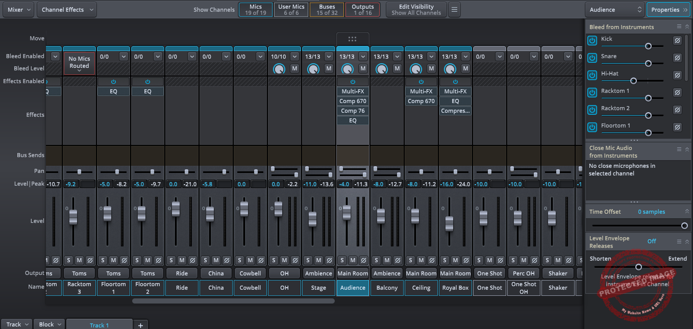 Mixer Window ToonTracks Studio Drummer