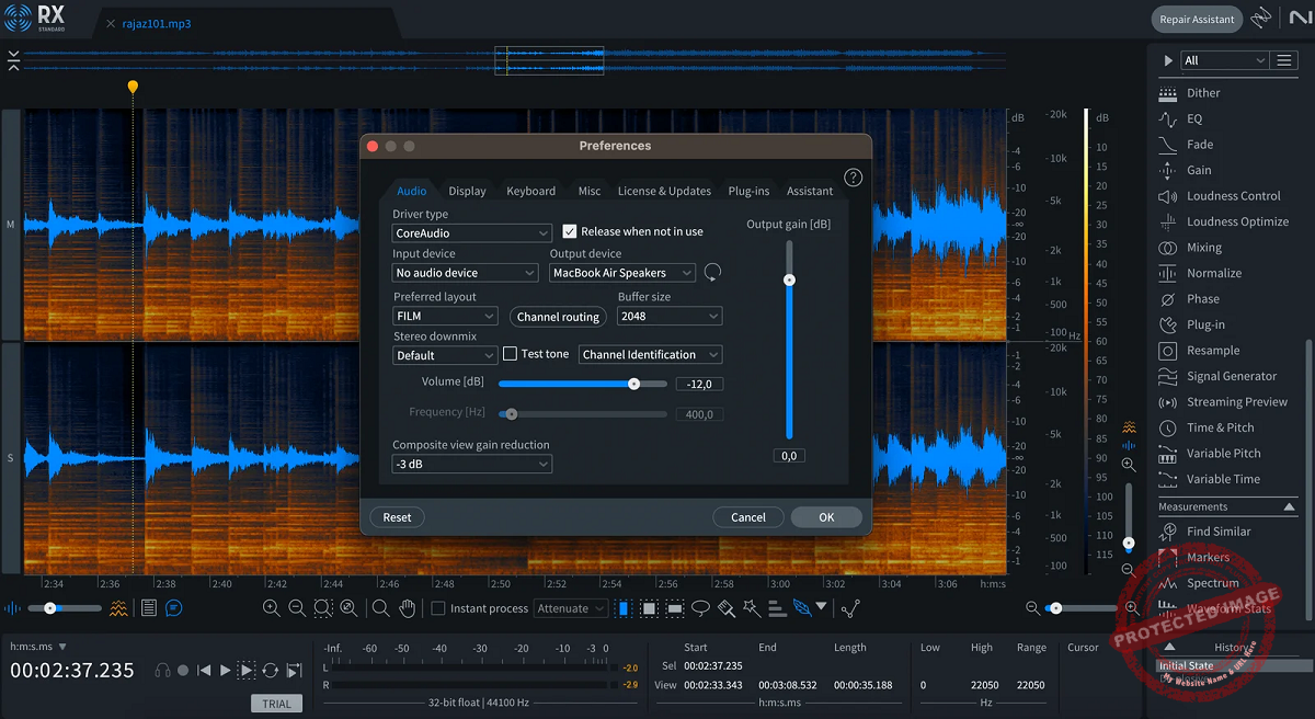 Photo of Preferences Screen in Audio Editor