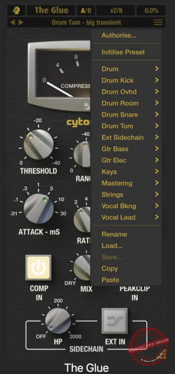 Presets inside The Glue plugin by Cytomic