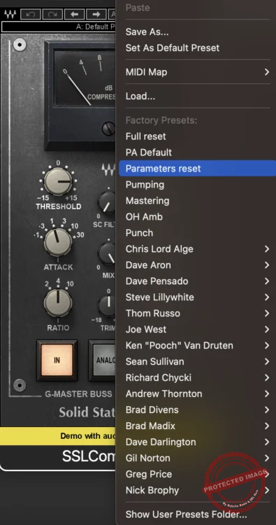 Presets inside Waves SSL Plugin