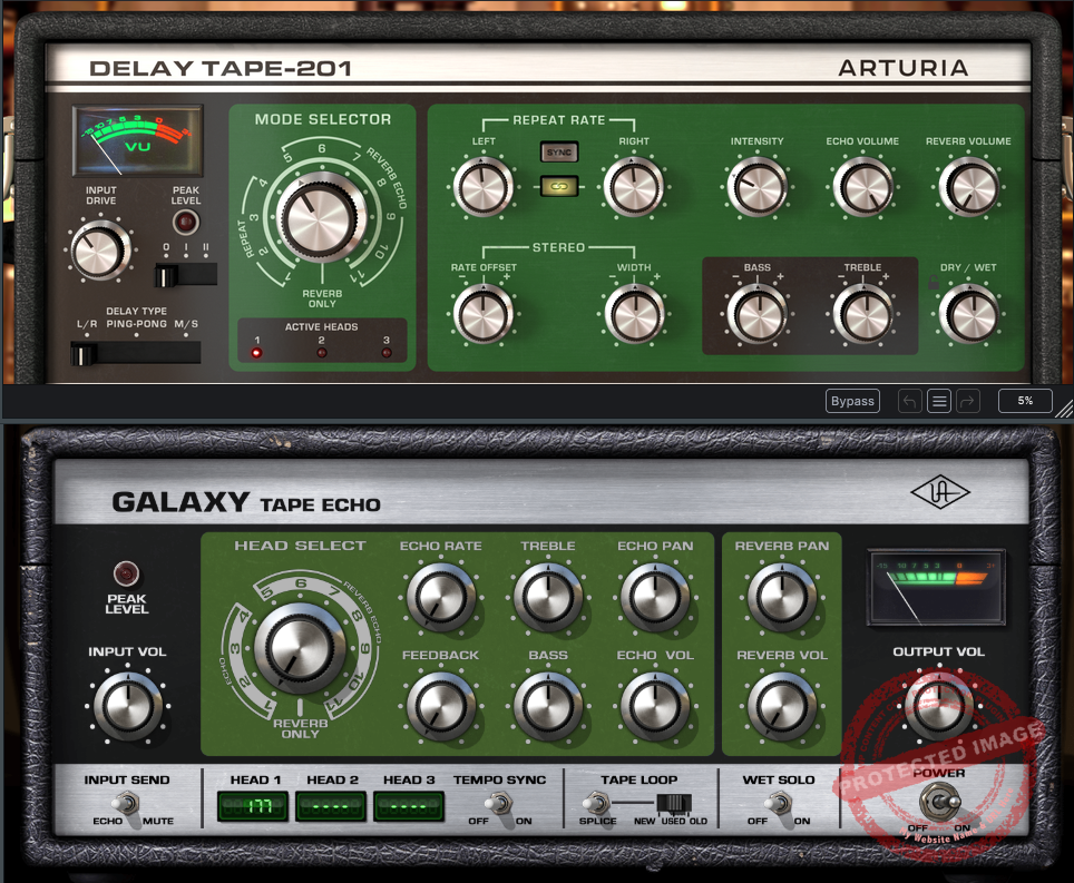 UAD Galaxy Tape Echo vs Arturia Delay TAPE-201